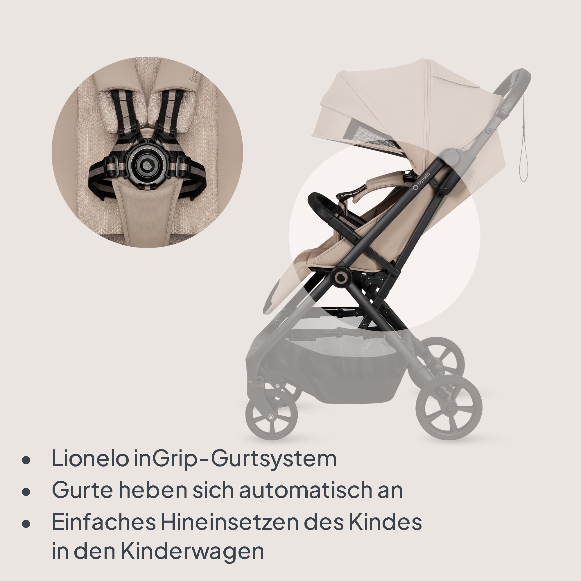 Lionelo Tansi Reisebuggy bis 22 kg, 6 Monate–4 Jahre, Kompakt Faltbar mit Einhand Auto Folding, GravelTech Rädern, Liegeposition 92 cm, Dri Seat, Verdeck mit UPF50+ Schutz Wasserdicht, Korb bis 3 kg