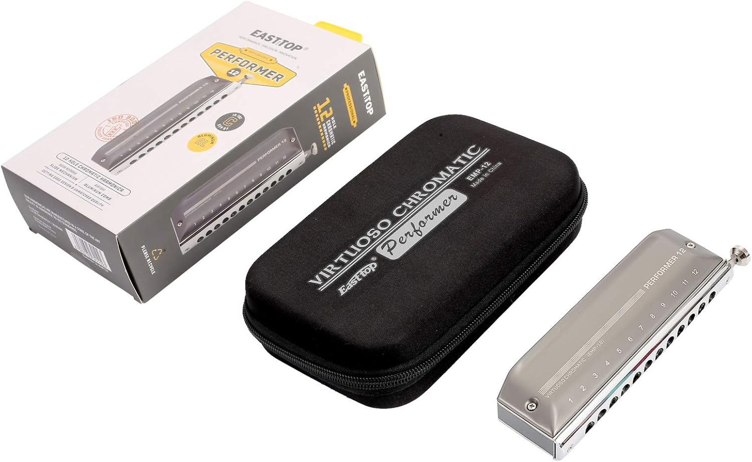 East top Upgrade Chromatic Harmonica 12 Hole 48 Tone Key of C, Aluminum Comb Chromatic Mouth Organ Harmonica For Adults, Students and harmonica lovers