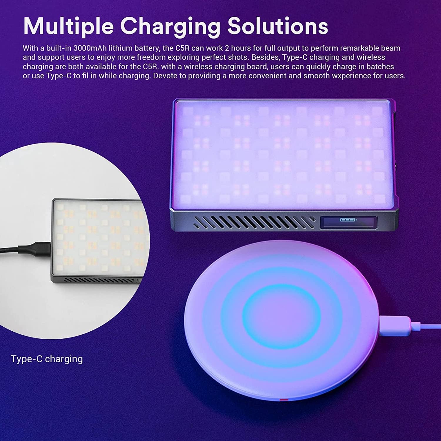 Godox C5R RGBWW Video Panel Light, RGB Camera Light with 14 FX Special Effects, Dimmable 2500K to 8500K, Built-in 3.8V/3000mAh Rechargeable Battery, Pocket RGB Video Light for YouTube Video Shooting