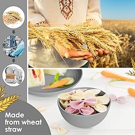 Teivio 32-Piece with Flatware Kitchen Plastic Wheat Straw Dinnerware Sets, Service for 8, Dinner Plates, Dessert Plate, Cereal Bowls, Cups, Unbreakable Plastic Outdoor Camping Dishes, Grey