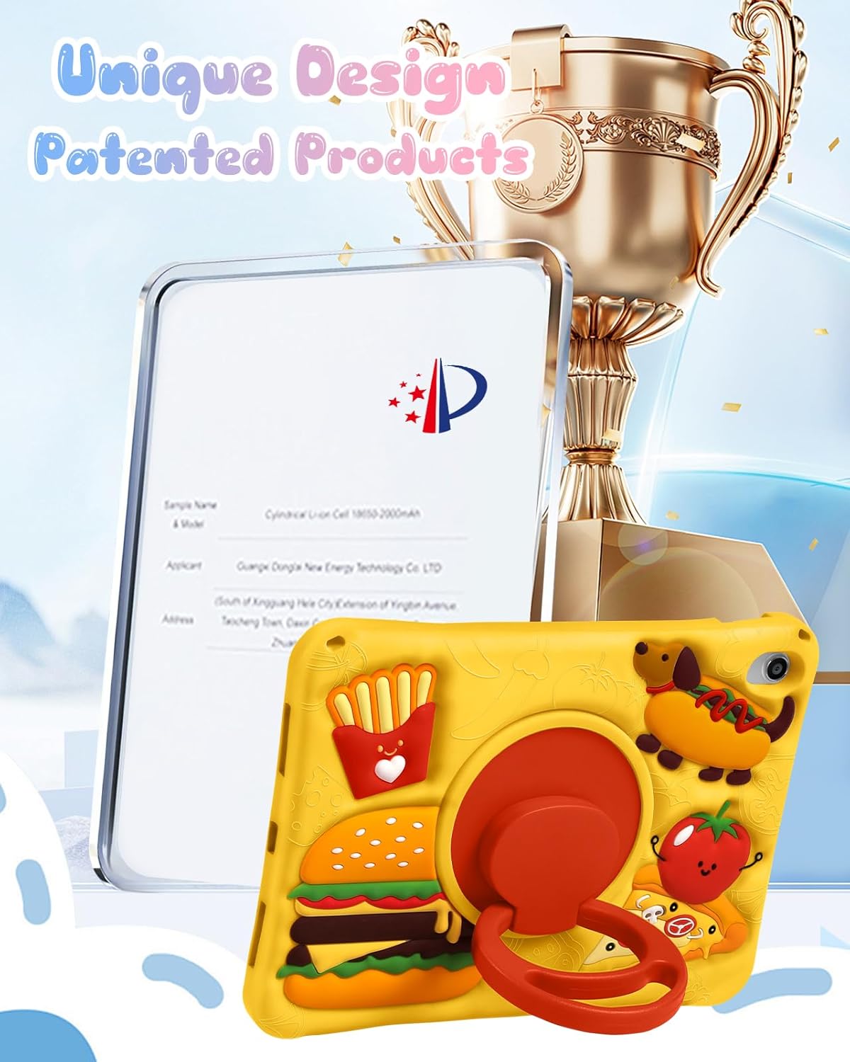Boaretiu for iPad A16 Case - Cute Cartoon Soft Silicone Case Hamburger for iPad 11th Generation 11 Inch 2025/10th Generation 10.9 Inch 2022 Cover with Shoulder Strap Rotating Stand for Kids Boys Girls