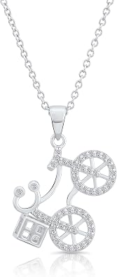 TILO JEWELRY Sterling Silver CZ Bicycle Pendant Necklace