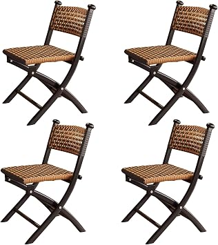 Rattan Folding Chair, 440lb Load Capacity, Portable Indoor Outdoor Folding Chairs with Steel Frame for Home Office Events Wedding Party4 Pack
