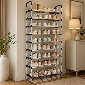 Sapateira Vertical em Alumínio 9 Prateleiras para 27 Pares, Organizador Compacto para Sapatos, Resistente e Fácil Montagem, Ideal para Closet, Quarto, Entrada e Lavanderia