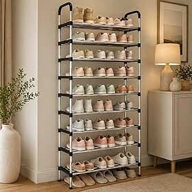 Sapateira Vertical em Alumínio 9 Prateleiras para 27 Pares, Organizador Compacto para Sapatos, Resistente e Fácil Montagem, Ideal para Closet, Quarto, Entrada e Lavanderia