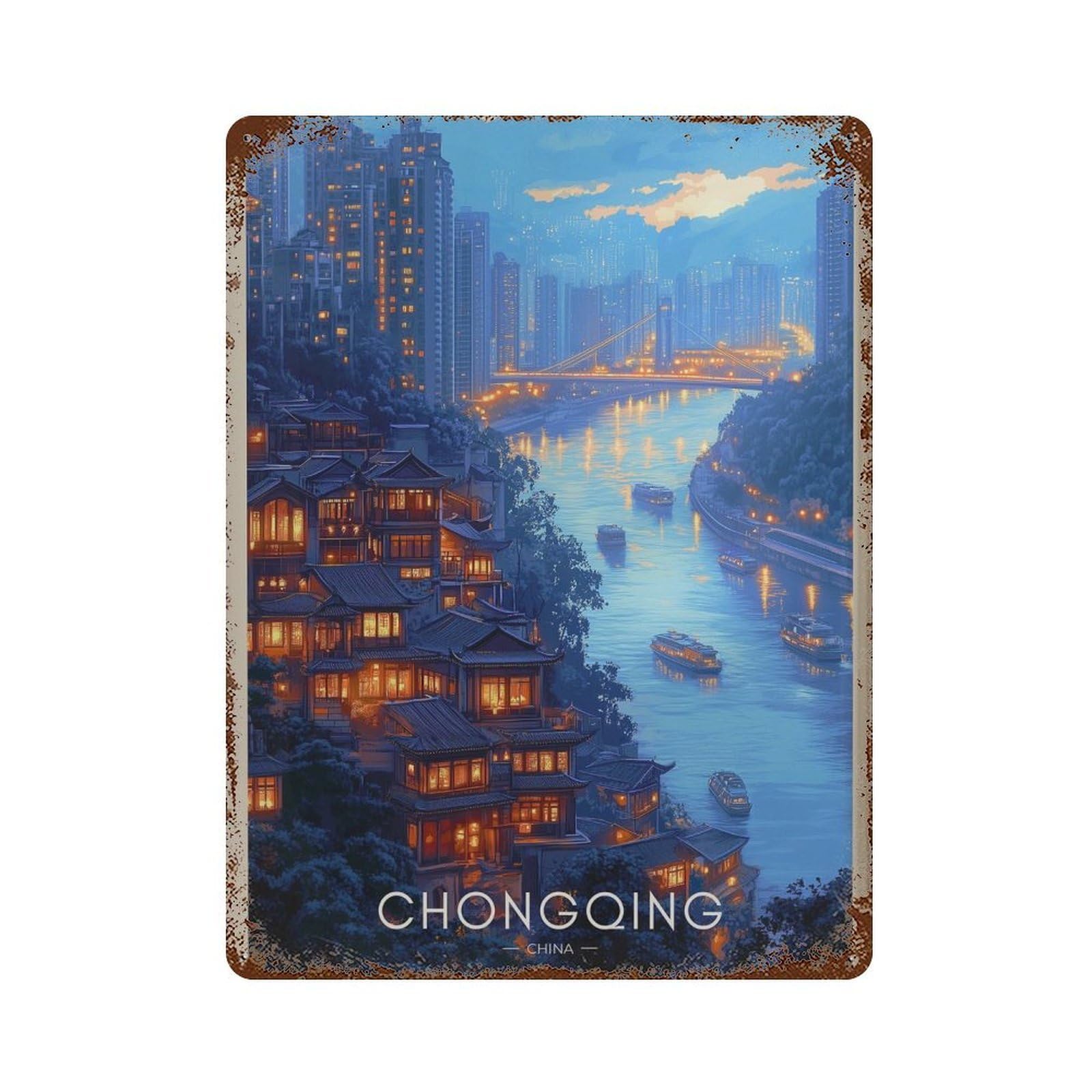 xiaoxiaoshen Chongqing China Travel Jialing River Cityscape Wall Decor Art Metal Tin Poster Modern Home Decor Art Home Bar Shop Decorations Vintage Sign 40x30cm