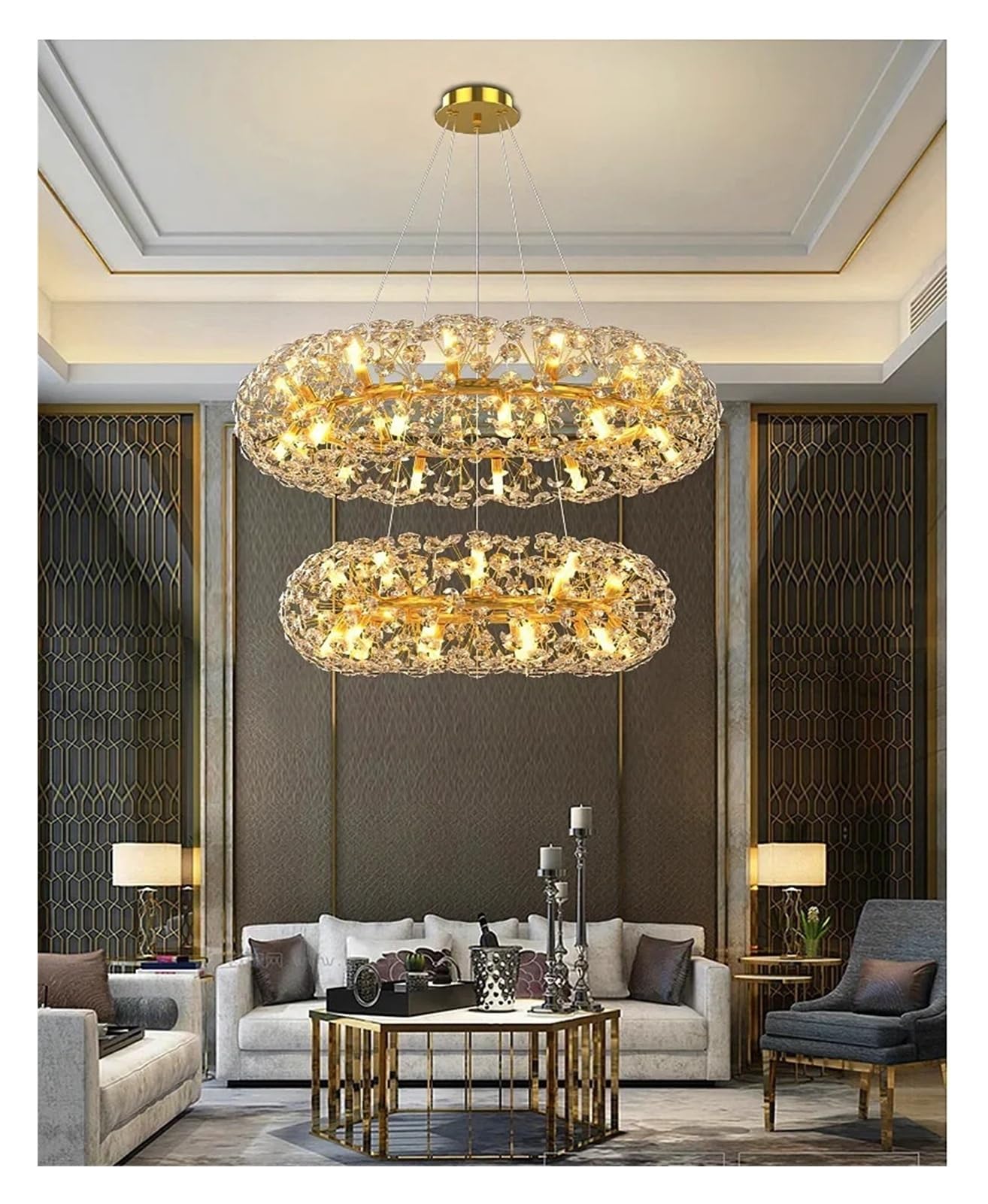 ASerZenith Chandelier, Design Sun Flower Crystal Chandeliers For Living Room Kitchen Island Loft Led Pendant Lighting House Decor Suspension Lamp,D80 D60Cm-Cold