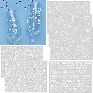 Fullhawl 6 Sheets UV DTF Cup Wrap Letters for Bridesmaid Gifts Custom Transfer Letter Stickers Waterproof Vinyl Name Decal for Glass Cup Tumbler DIY Wedding Bridal Shower Bachelorette(White)