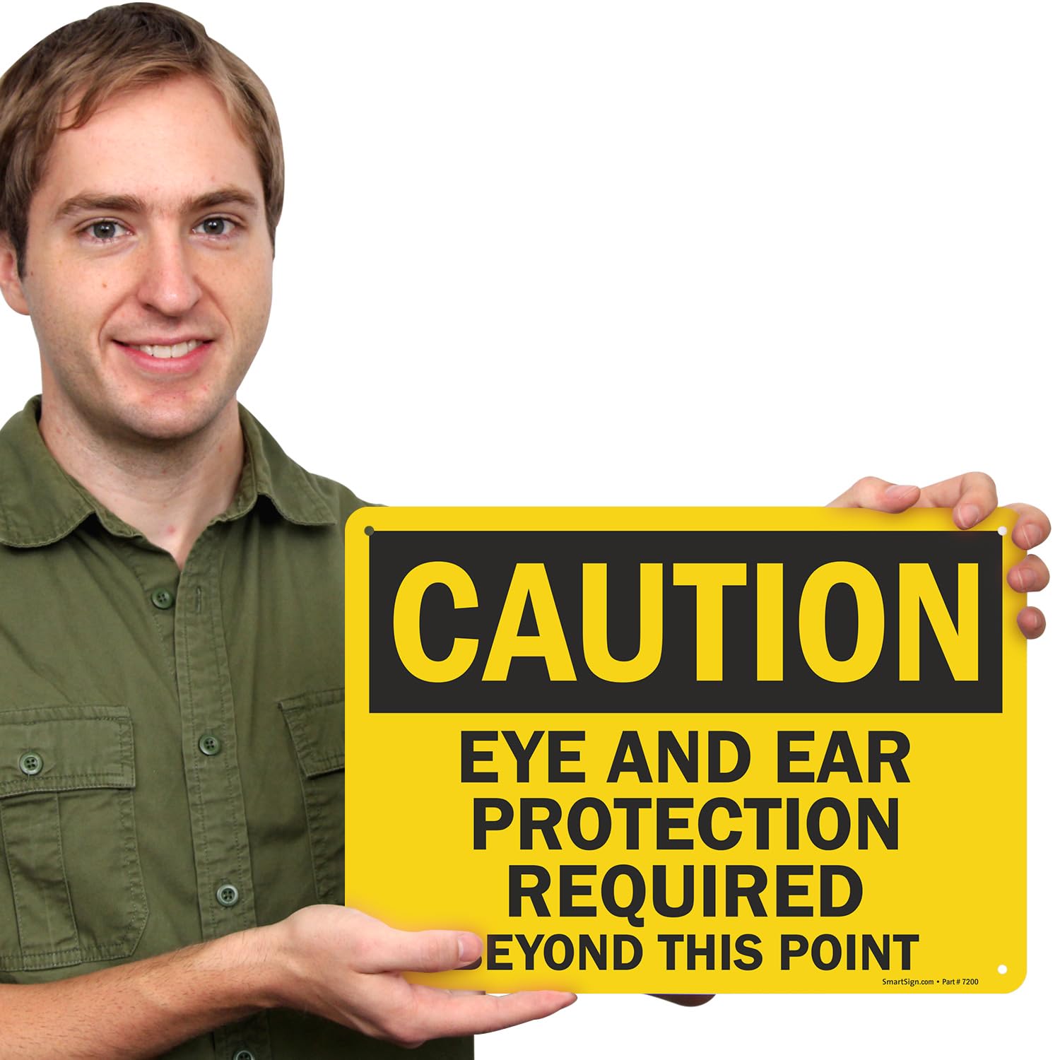 SmartSign - U9-1521-NA_10x14 "Caution - Eye And Ear Protection Required Beyond This Point" Sign | 10" x 14" Aluminum Black on Yellow — Amazon image 4