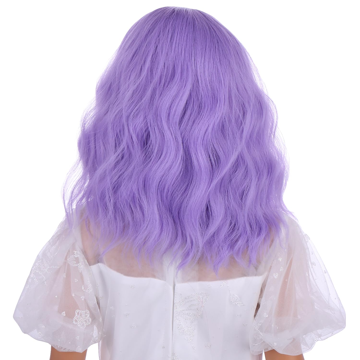 Lavender Wigs Short Light Purple Bob Wig Colored Loose Curly Wavy Wig Purple Side Part Synthetic Wigs for Kids Daily Halloween Party Use