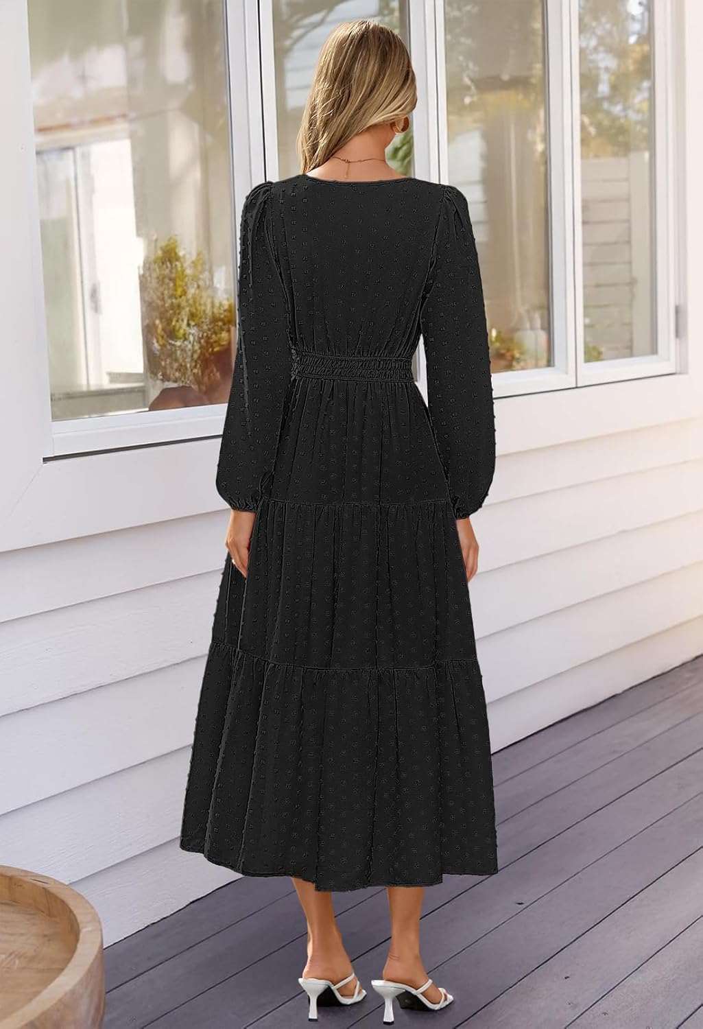 MEROKEETY Women's Fall Long Sleeve Maxi Dress 2026 Boho Ruffle Tiered Swiss Dots Wedding Guest Cocktail Long Dresses - Image 4