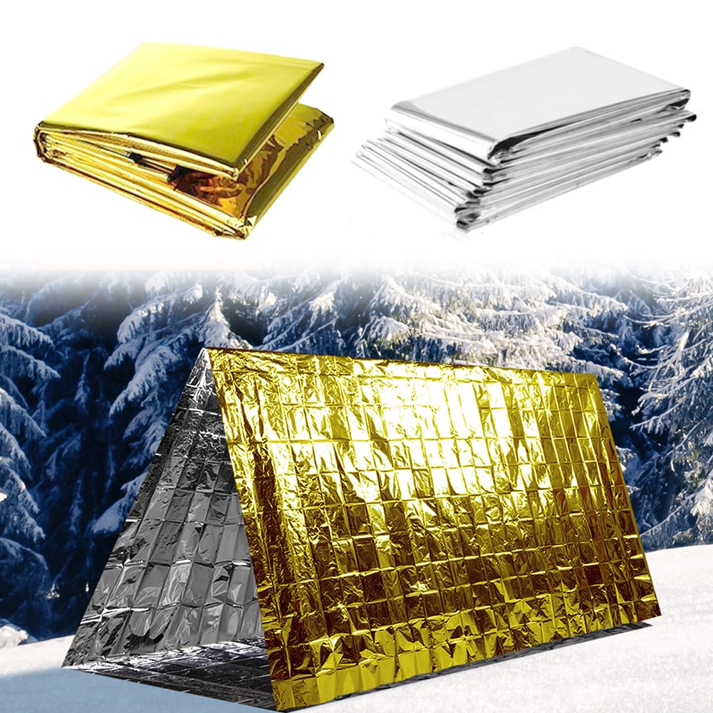 Manta Termica Supervivencia 3 Piezas, Mantas Térmicas Emergencia Oro Plata, Mantas Térmicas Emergencia Oro Plata, 210 × 160cm Manta De Rescate, para Exteriores, Senderismo, Supervivencia, Maratones