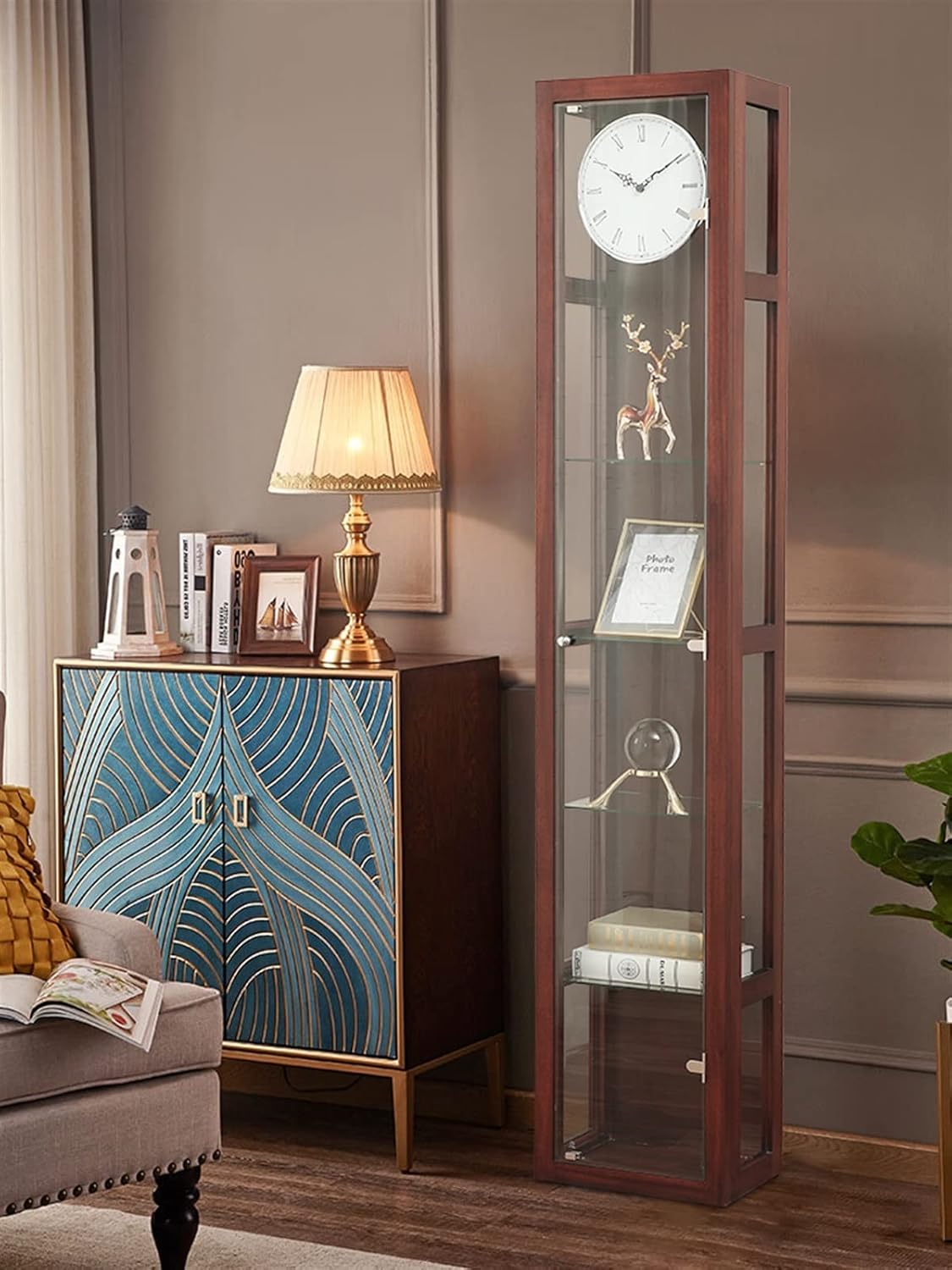 Grandfather Clock Vintage Wooden Floor Clock, Retro Lightly Distressed, Vertical Home Decor, Aged Nickel Finish Pendulum Floor Clock