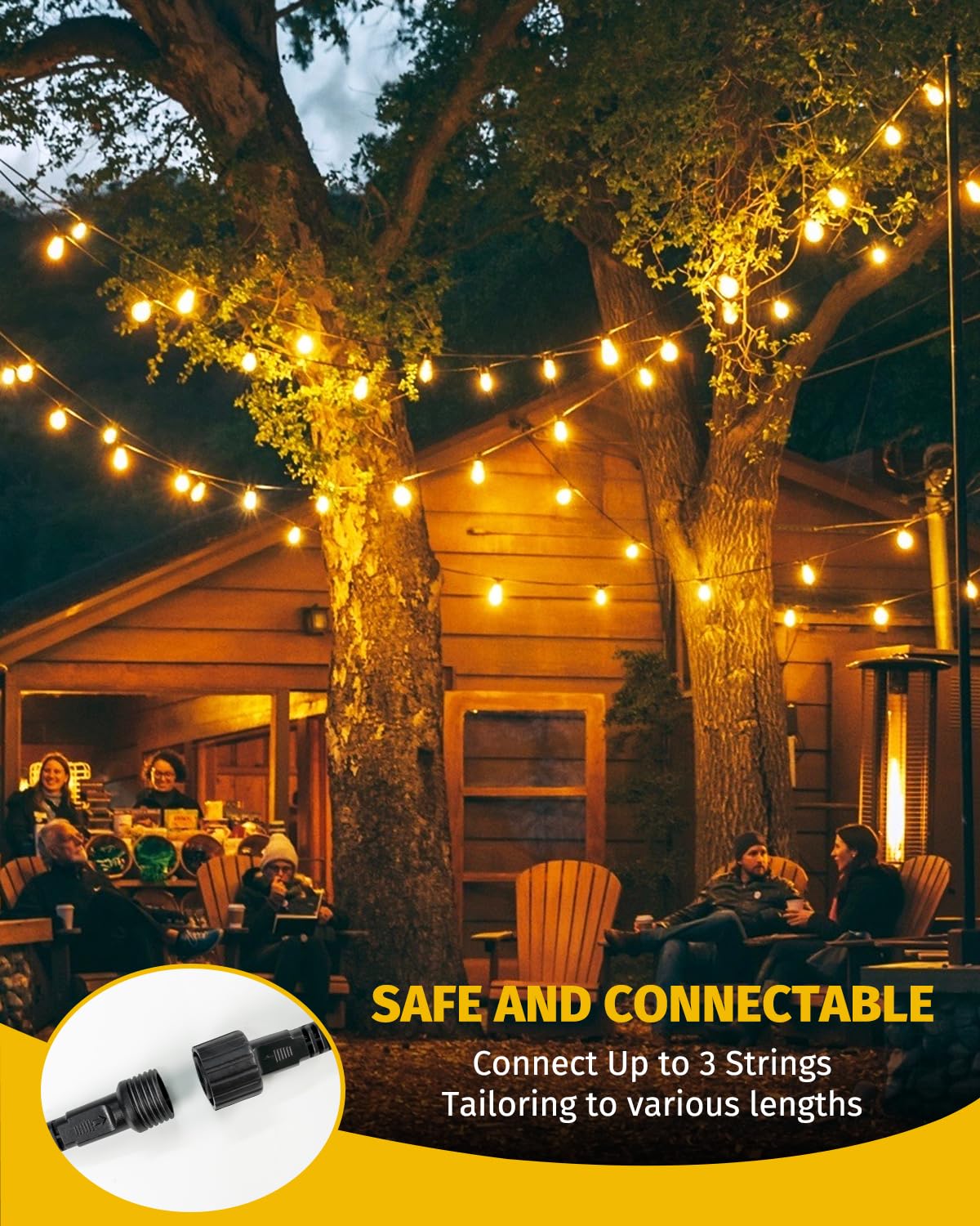 Cadena de luces para exteriores (30 m, G40, bombillas para balcón, cadena de luces) | 46 + 2 luces de jardín con mando a distancia, IP68, resistentes al agua, regulable, para terraza, fiesta, boda