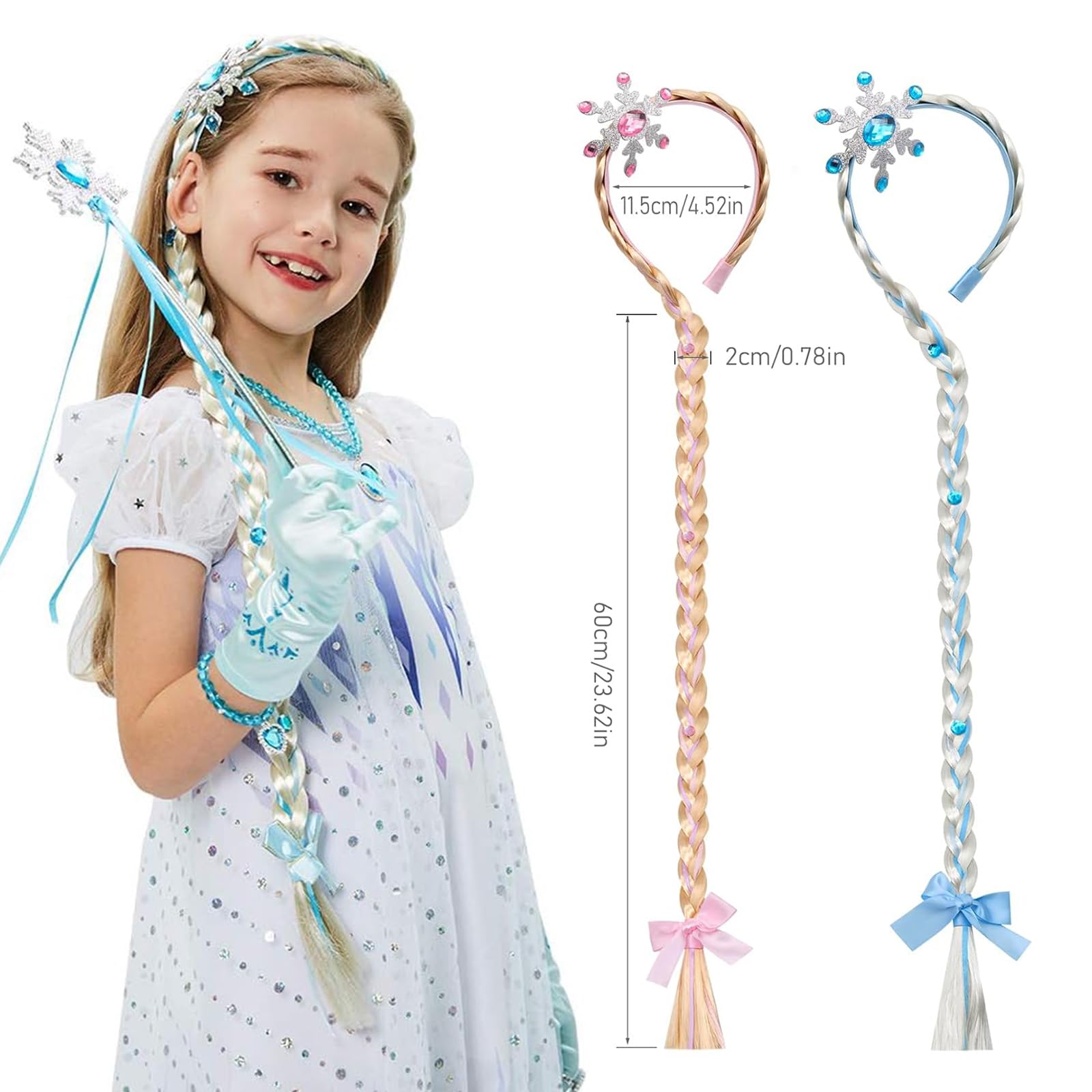 Set Di 3 Accessori Per Principessa Elsa – Corona Con Trecce, Diadema E Bacchetta Magica, Per Cosplay E Feste Di Compleanno