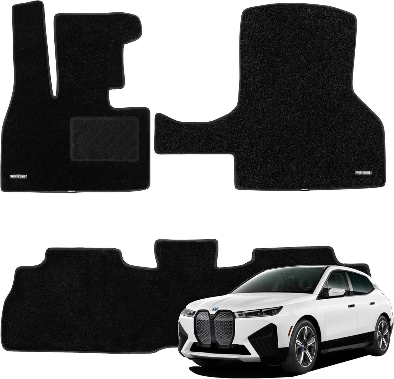 WENNEBIRD Superior Carpet Floor Mats for 2021-2025 BMW iX xDrive50, iX M60 (i20), 0.6 Inch Thickness Rugs, Premium All Weather Anti-Slip Waterproof Floor Liners - 3pc
