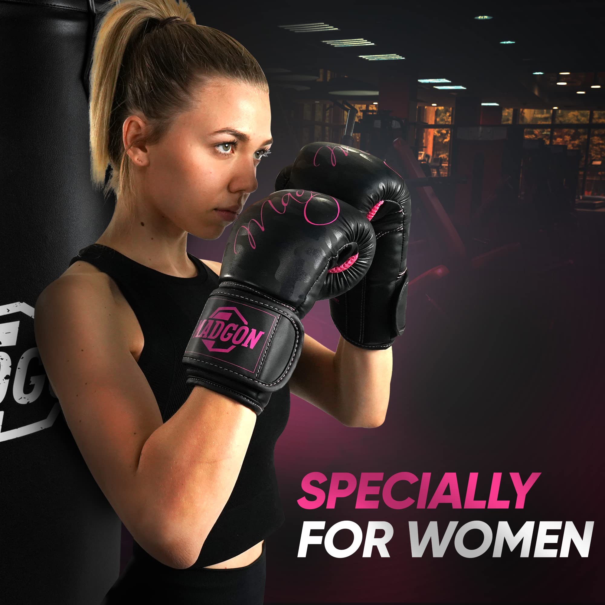 MADGON Guantes de Boxeo para Kick Boxing MMA Sparring con Bolsa Incluida