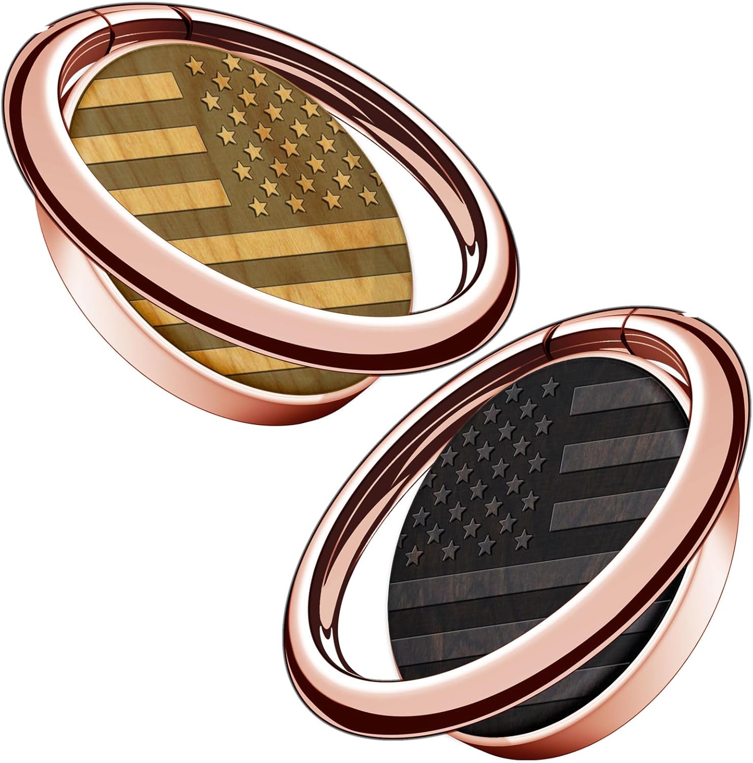 Carveit Wooden Cell Phone Ring Holder Finger Stand Grip Hook Phone Kickstand Compatible with S24 Ultra S23 iPhone 16 Pro Max 13 14 15 Pixel 9-Blackwood+Cherry/Rose Gold/American Flag [2 Pack]
