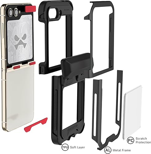 Miniatura 5 de Ghostek ATOMIC - Funda delgada para Galaxy Z Flip5 transparente con parachoques de metal de aluminio negro de primera calidad, resistente,
