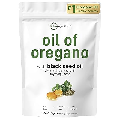 Micro Ingredients Oil of Oregano Softgels, 300 Count | 2 in 1 Formulated with Black Seed Oil | 4X Strength Carvacrol & Thymoquinone | Plant Based, Non-GMO