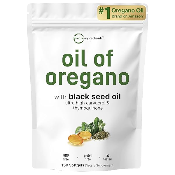 Micro Ingredients Oil of Oregano Softgels, 300 Count | 2 in 1 Formulated with Black Seed Oil | 4X Strength Carvacrol & Thymoquinone | Plant Based, Non-GMO