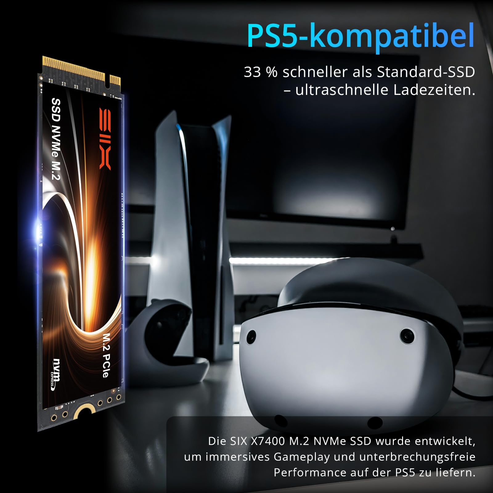 SIX NVME M.2 SSD PCIe 4.0-512G 2280 ssd, Lesen bis zu 7.000MB/s für Gaming PS5 Speichererweiterung mit heatsink, Interne Solid-State-Laufwerk gen 4x4 für Laptop Desktop