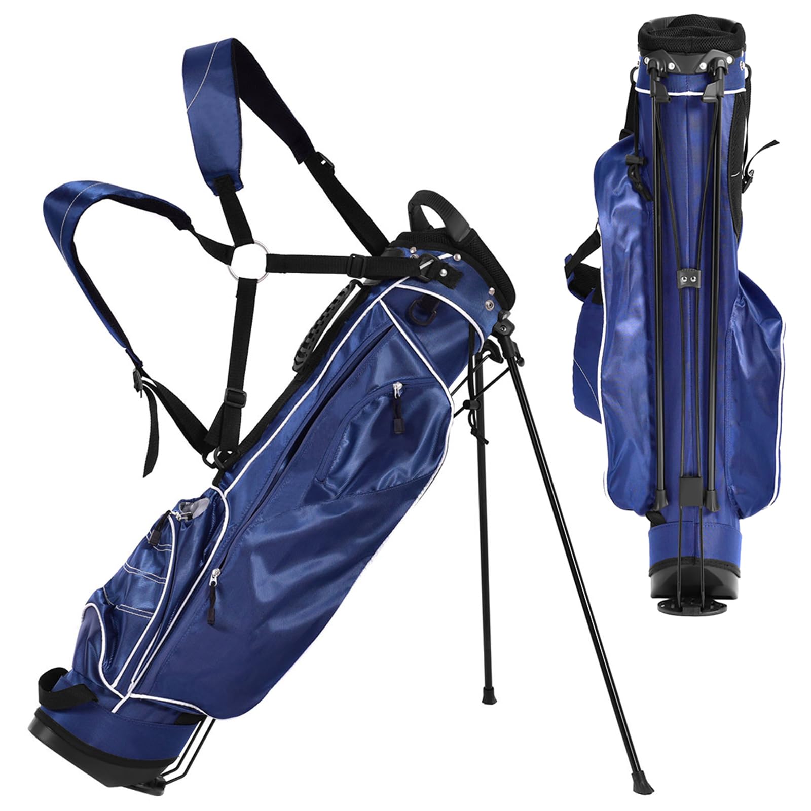COSTWAY Sac de Golf Trépied à Compartiments à 4 Voies, Sac de Transport pour Golf avec 4 Poches Zippées Sac Isotherme Bandoulière Double, pour Club de Golf Vacances (Bleu)
