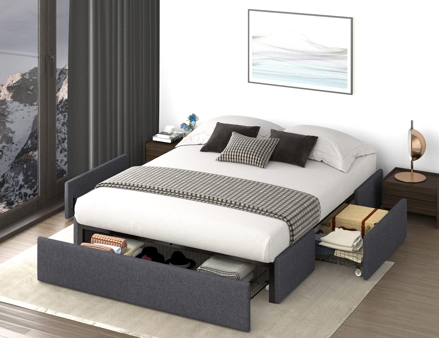 Allewie Queen Size Platform Bed Frame with 3 Storage