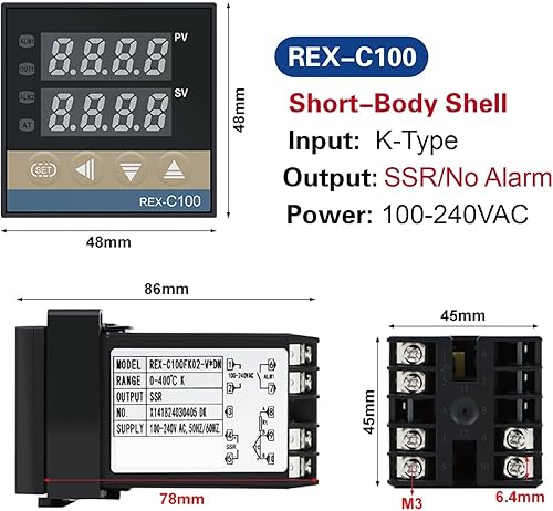 Miniatura 2 de REX-C100 Digital Temperature Controller, PID Control, Solid State Relay Output, High Precision Thermostat(C100 VDN)
