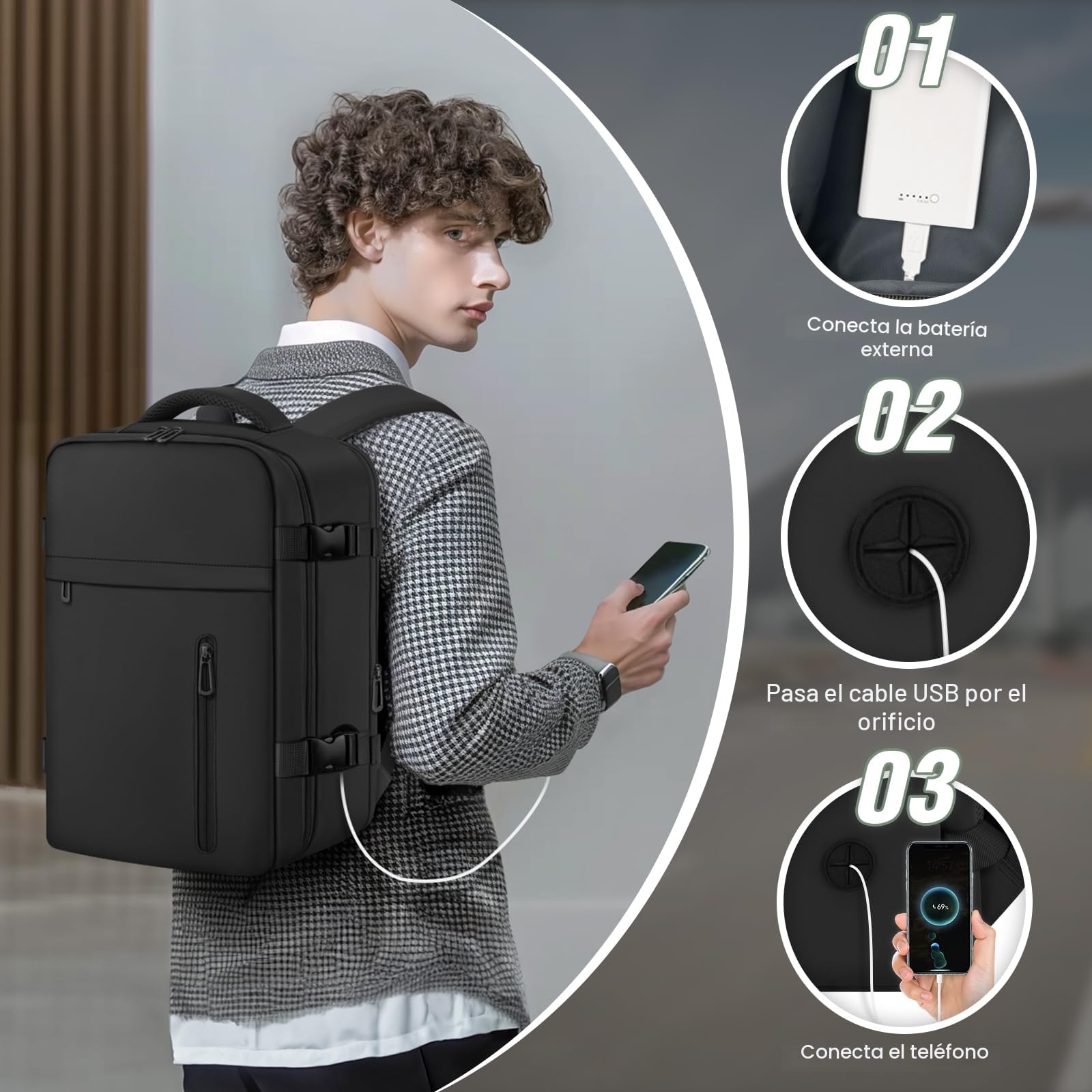 OTAHGK Mochila de Viaje Cabina Avion 40 x 20 x 25 para Ryanair Equipaje de Mano Maletas de Cabina Bolsa de Viaje Hombre Mujer mochila informal para computadora portátil -Negro
