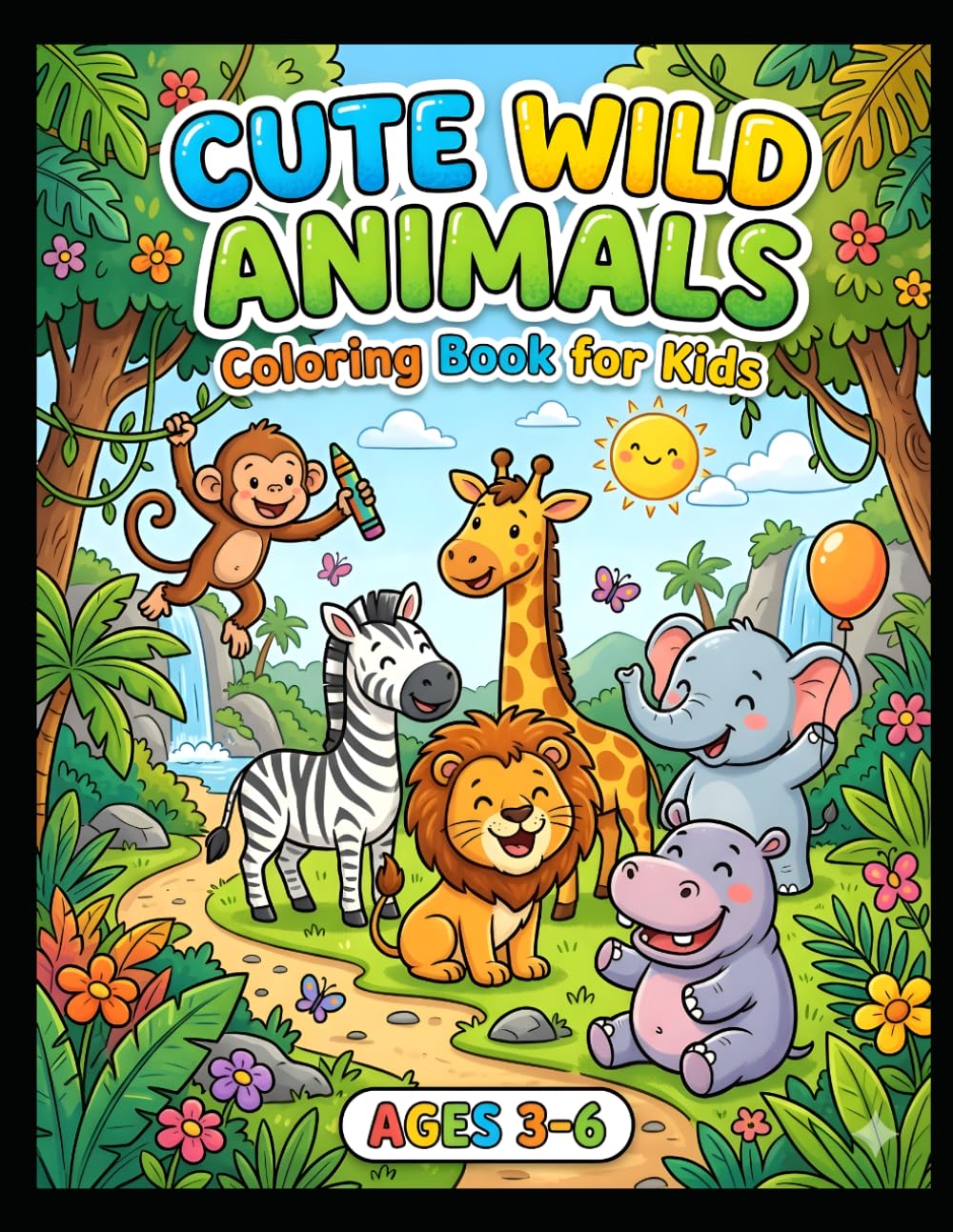 Cute Animals Coloring Book for Kids Ages 3-6: 40 Bold and Easy Coloring Pages Featuring Lions, Elephants , Giraffes, Tigers and more