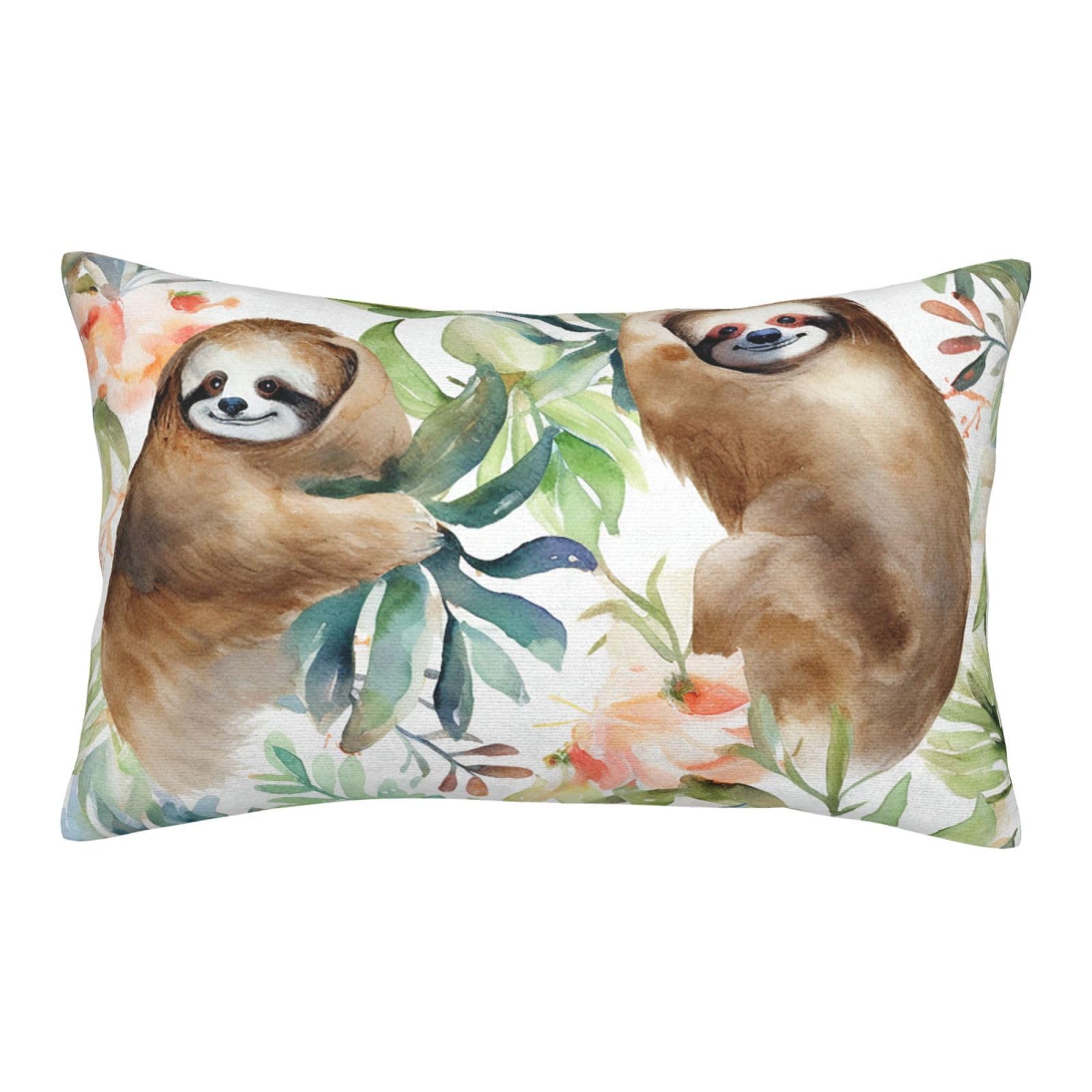 Velvet Pillowcases 20"x30" Ultra Soft Breathable Pillow Cases, Luxury Fuzzy Throw Pillow Covers with Zipper, Watercolor Sloth Pillow Shams All Seasons Decorative Cushion Cases for Couch