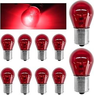 10 PCS 1156 Turn Signal Bulbs, P21W 1141 S25 High Brightness Single Contact Halogen Bulb Replacement, Miniature Waterproof Stable Filament Lights for Most Vehicles (Red)