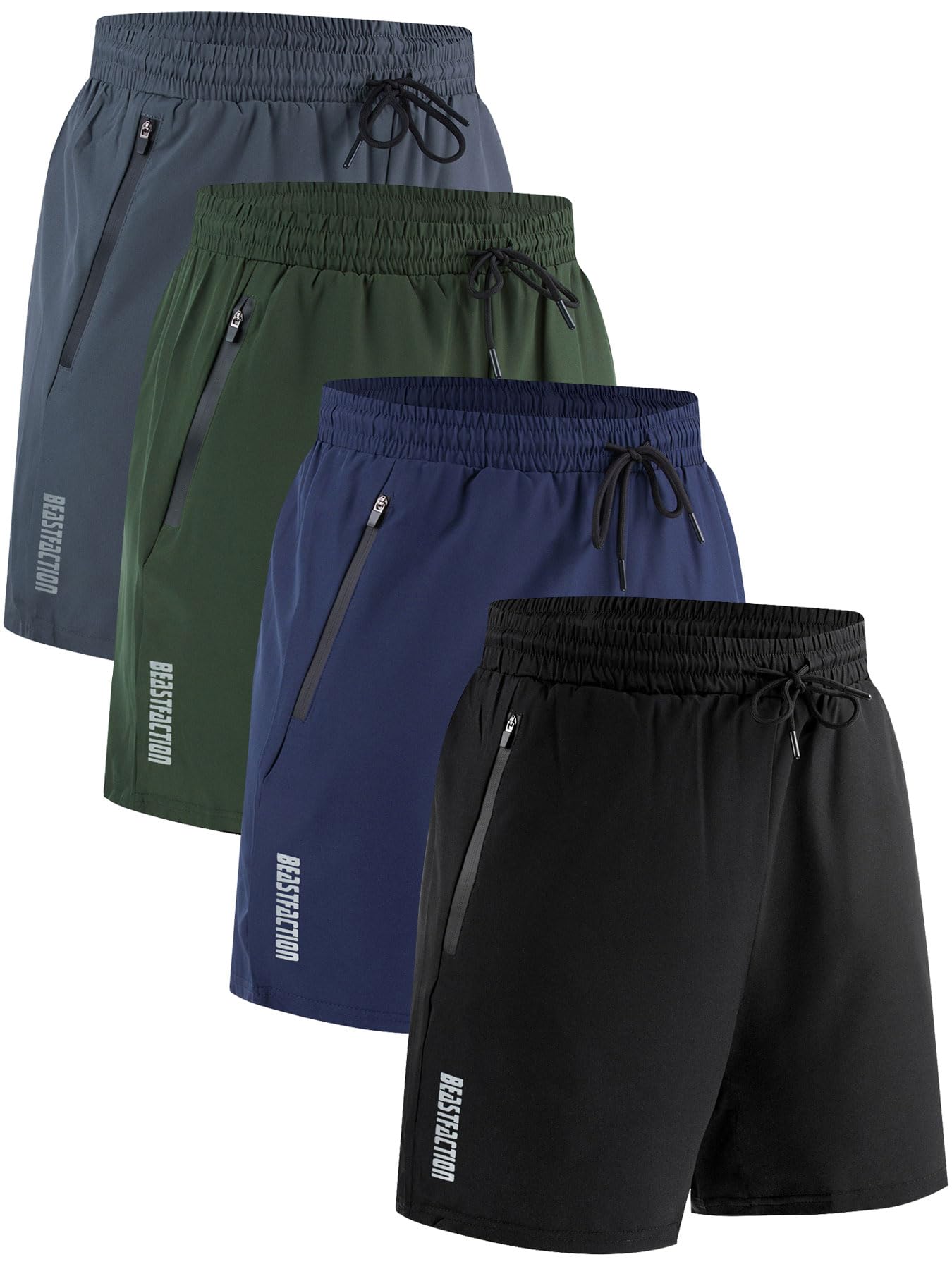 4 Pack Athletic Gym Mens Shorts - Workout Black Quick Dry Basketball Shorts with Pockets for Running Casual