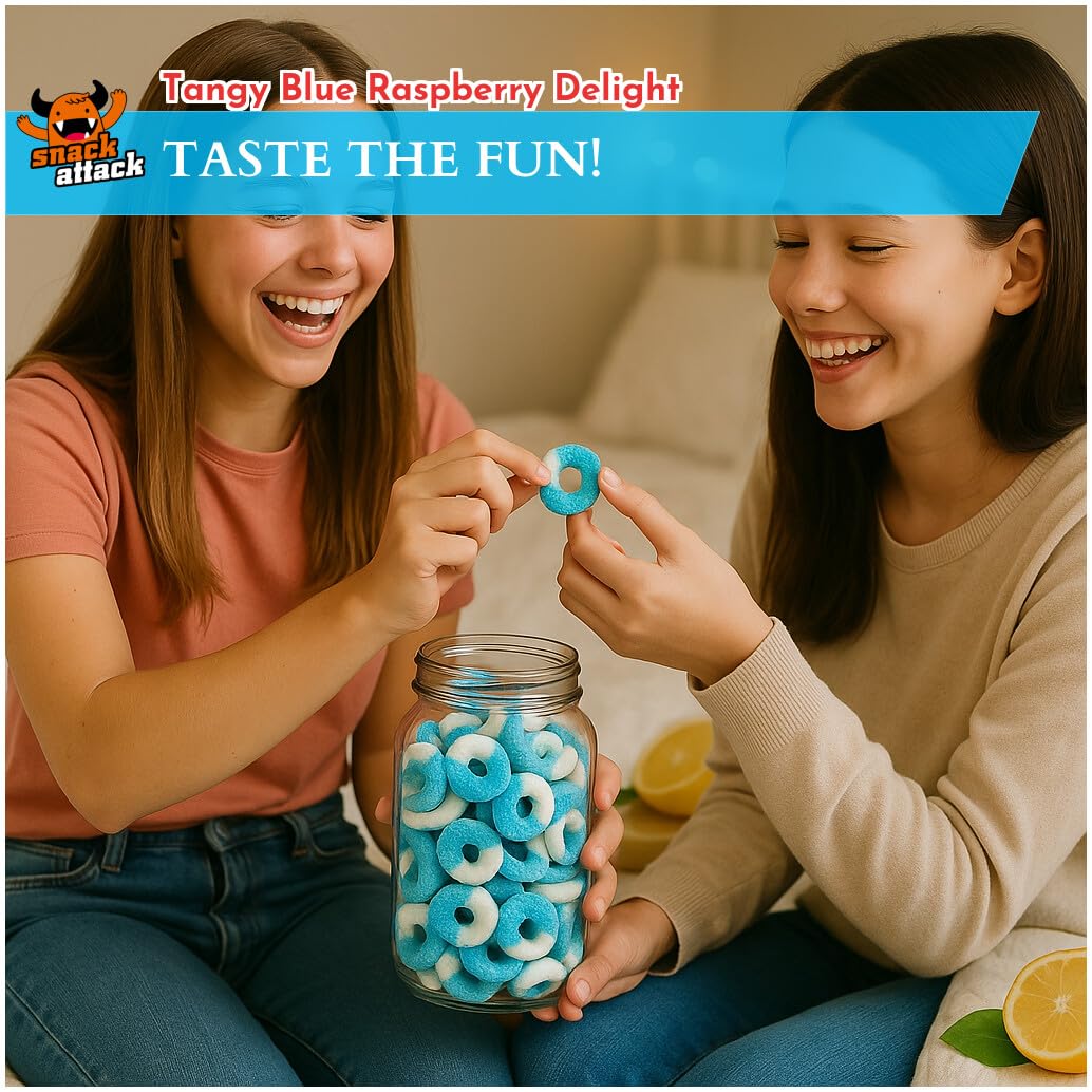 Snack Attack Gummy Blue Raspberry Rings Gummy Candy Bursting with Juicy Blue Raspberry Flavor Double Bagged Double Sealed Freshness Perfect for Parties, Gifts, and Snacking 1lb Bag