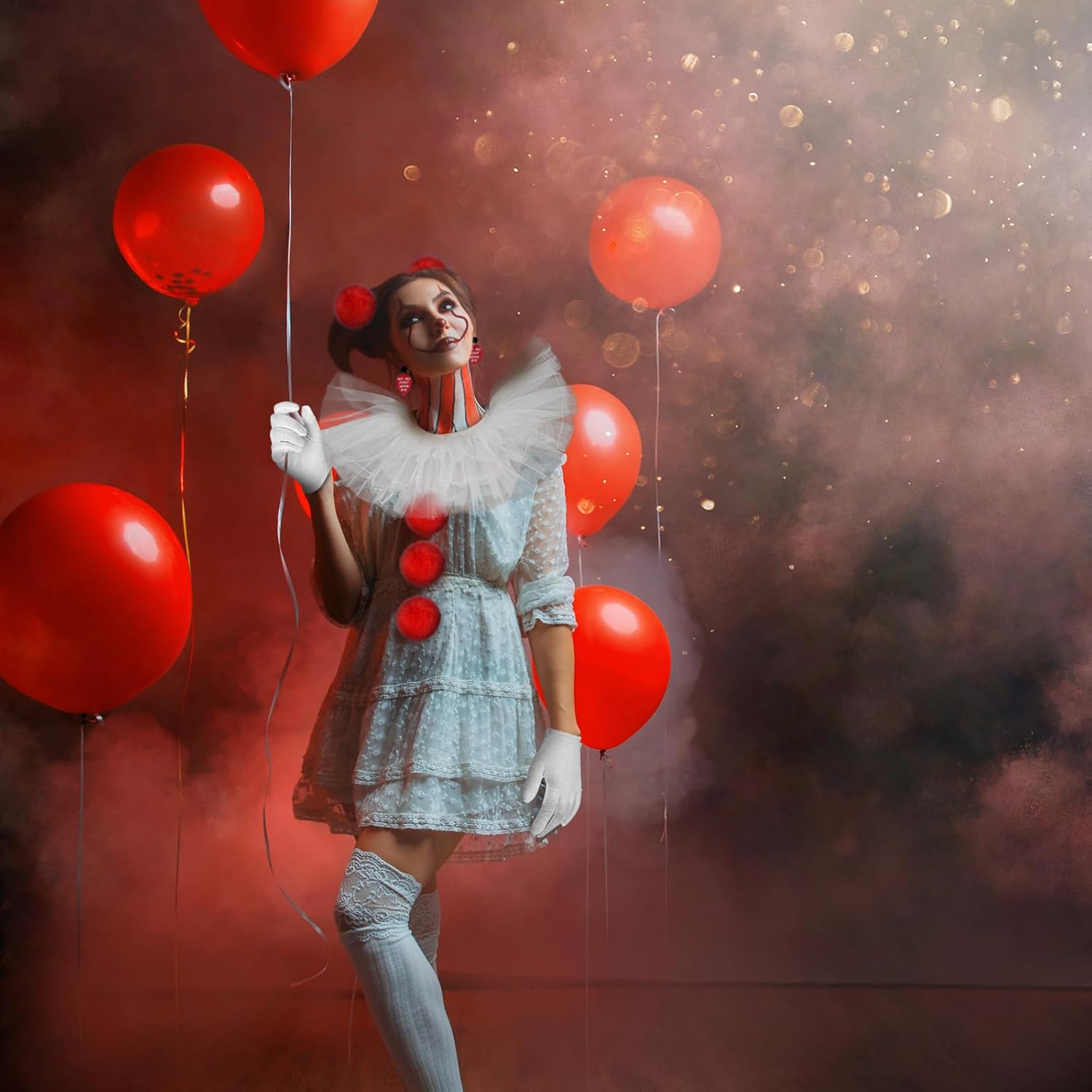 Kavoc 11 Pcs Halloween Clown Accessories for Women Clown Neck Ruffle Collar Earrings Balloons Gloves for Halloween Scary Movie Cosplay Party - Image 6