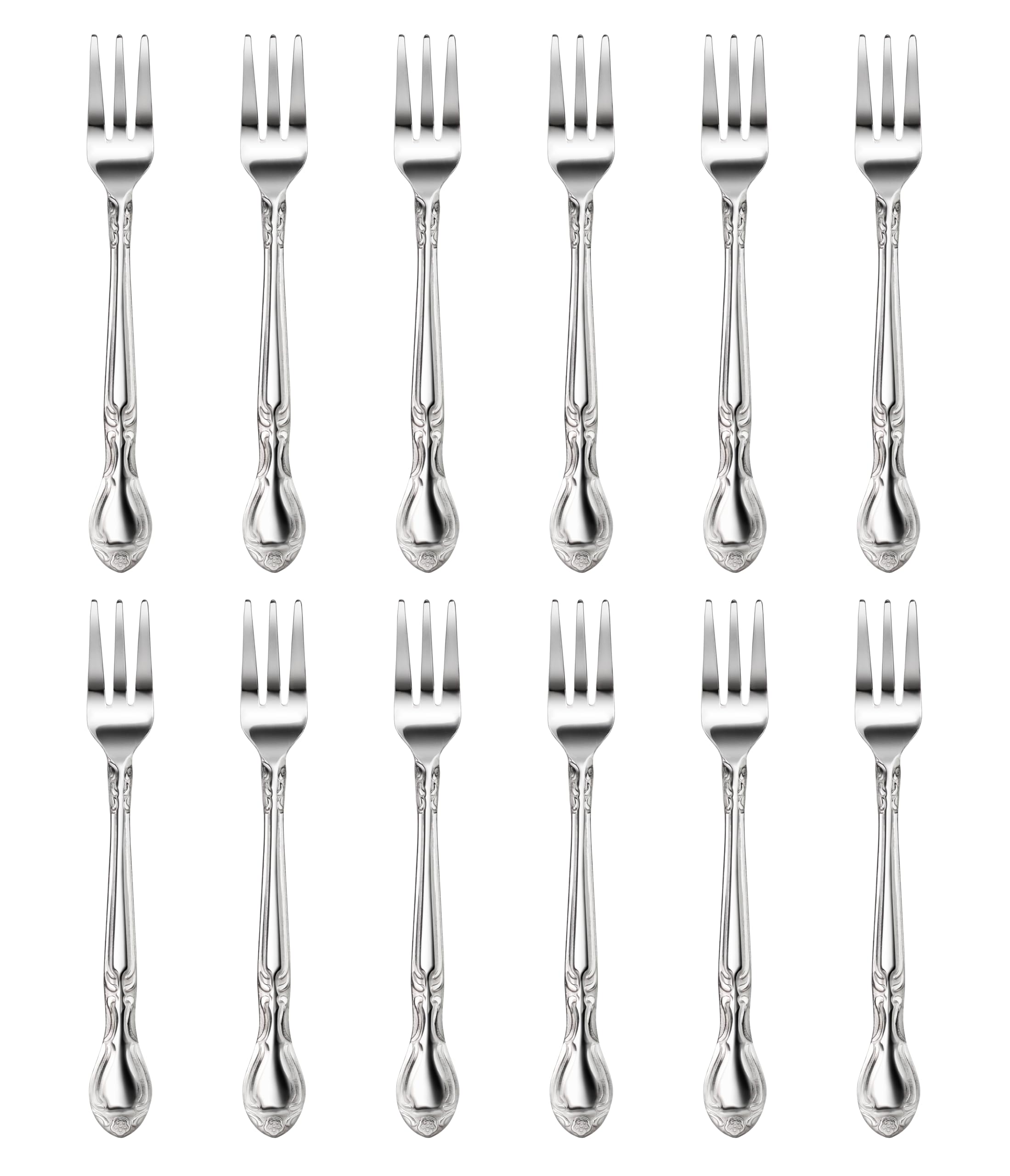 New Star Foodservice 58680 Stainless Steel Rose Pattern Oyster Fork, 5.8-Inch, 12 pieces