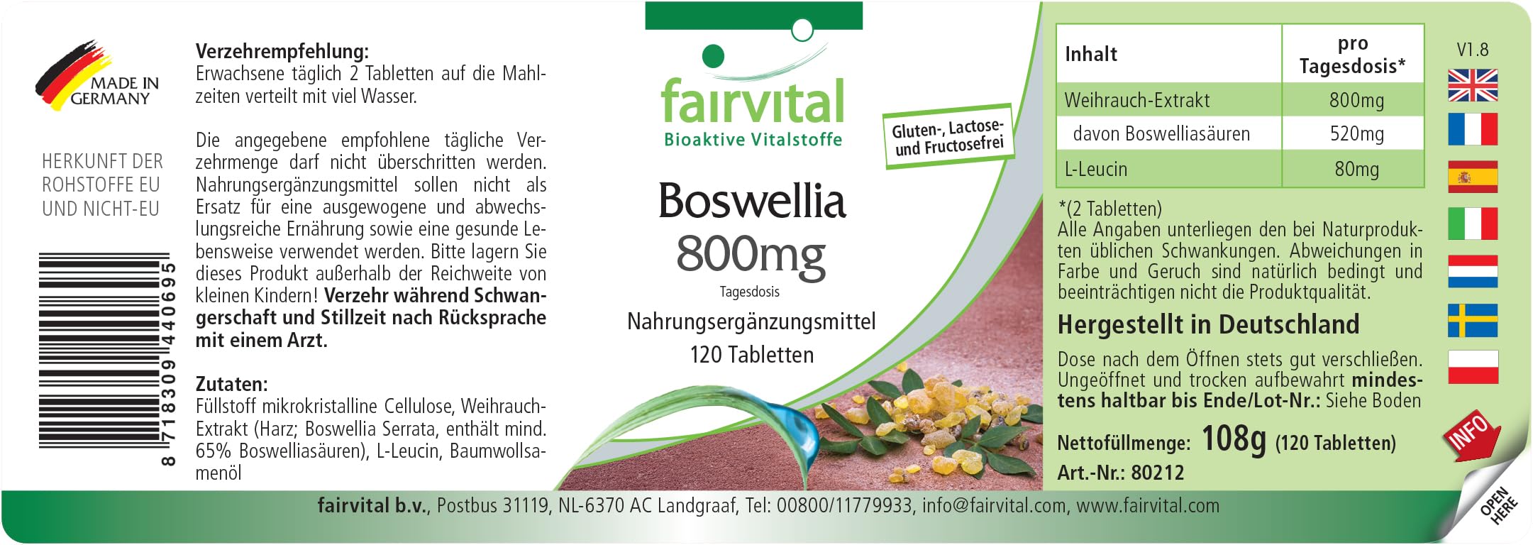 Comprimés d'encens fairvital, extrait de Boswellia serrata, dose journalière de 800mg, 360 comprimés (3 x 120), encens indien hautement dosé contenant au moins 65% d'acides boswelliques, végétalien
