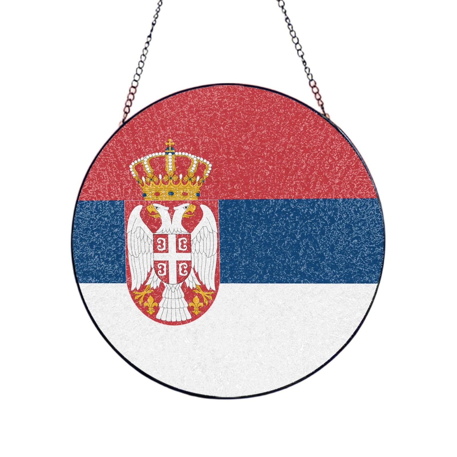 Phayah Flag Of Serbia Print Glass Window Hanging Sun Catchers Suncatcher Decor For Birthday For Home Garden Porch 6in（15cm）