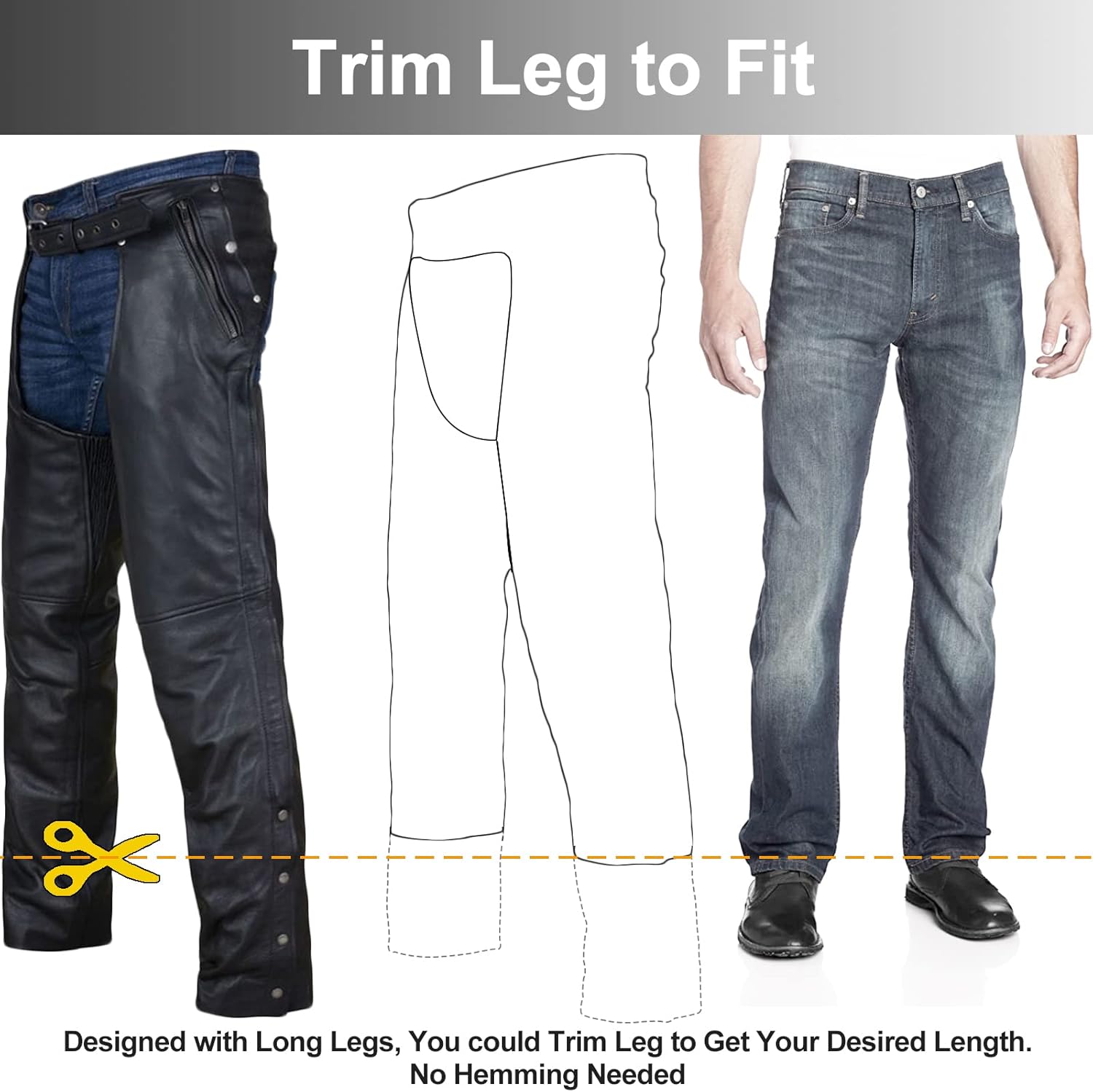 Dream Apparel Black Motorcycle Leather Chaps for Men Women Riding with Zip Out Liner, Cowboy Biker Chap Pants W/Four Pockets - Image 6