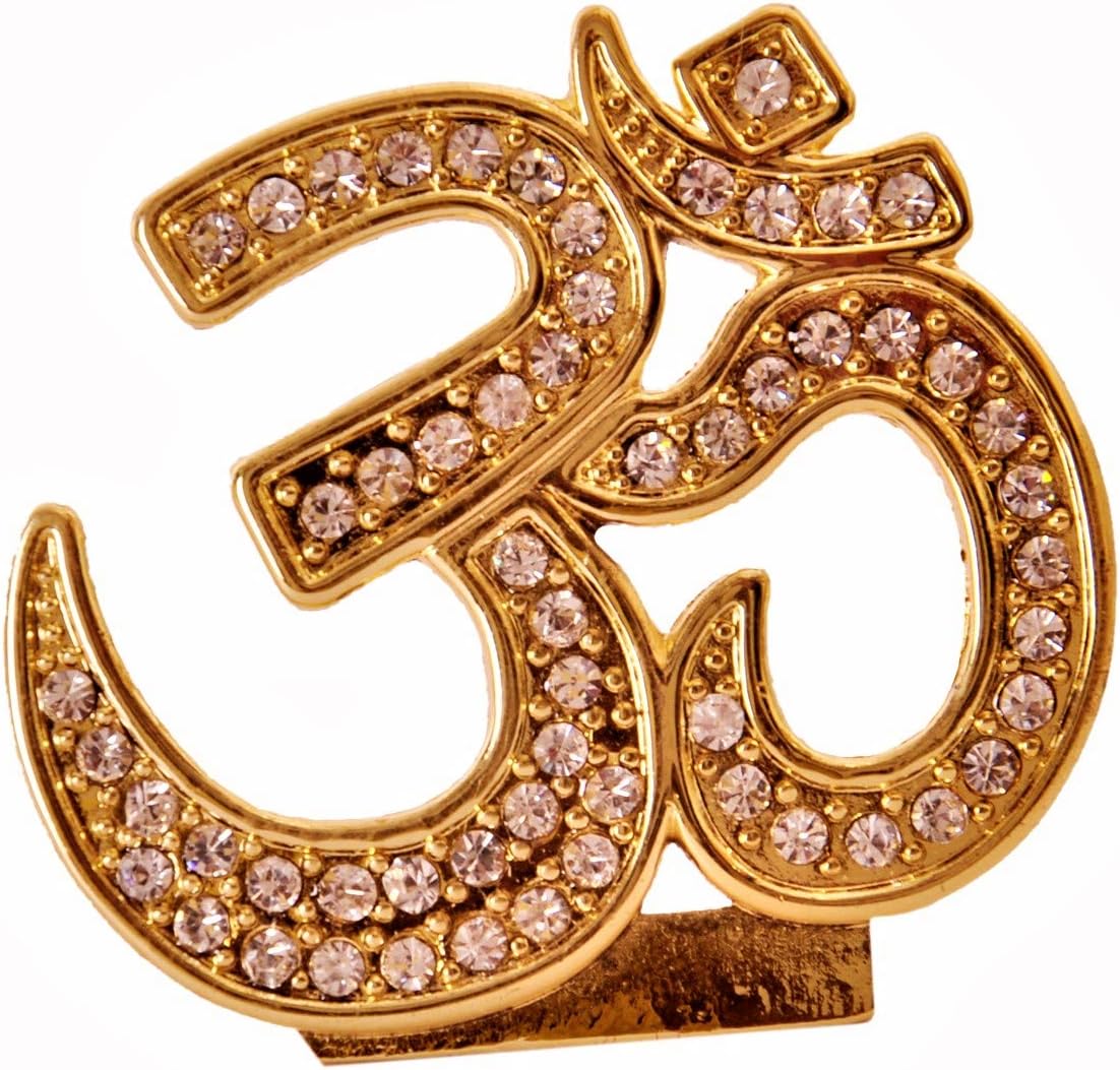 Purpledip Om (Aum) Statue: Hindu Religious Symbol Showpiece for Home Temple, Office Table or Car Dashboard, Golden (10292A)