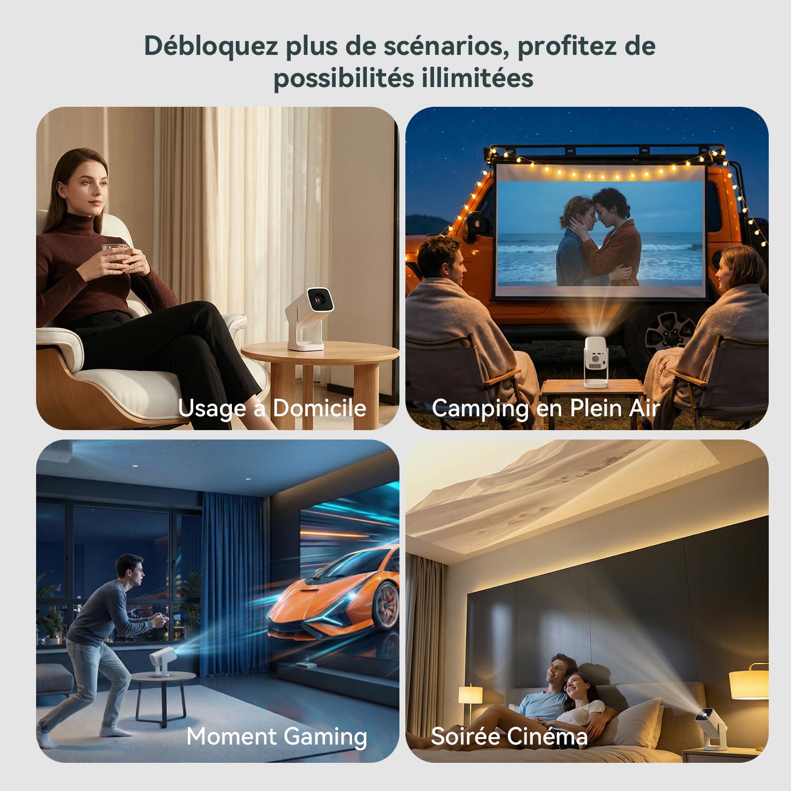 Wanbo Cube 1 Mini Vidéoprojecteur Compatible avec Android TV & Netflix intégré, 200 ISO Lumens, Projecteur Home Cinéma Portable, WiFi Bluetooth, Projecteur Vidéo Rotatif 360°, Ultra léger 0,9 kg