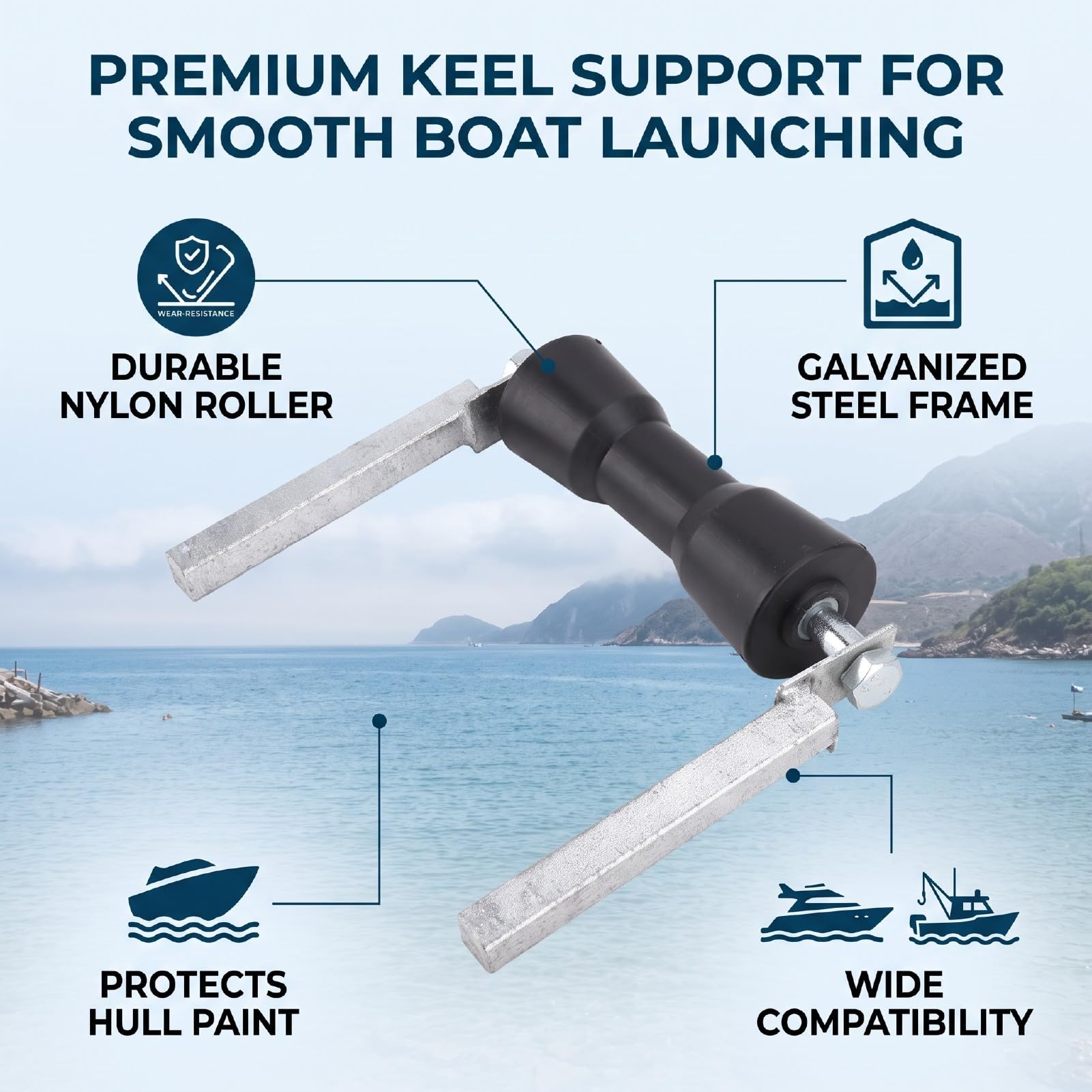 Rullo di Chiglia per Rimorchio Barca, Rullo Protettivo per Varo Imbarcazione 190 Mm, for Lancio e Protezione dell Imbarcazione | Supporto per rullo di prua in nylon e acciaio zincato per yacht e barche