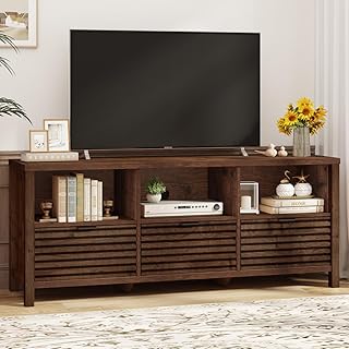 BON AUGURE TV Stand, Mid Century Modern Media Console for 65/55/50 Inch TVs, Wood Fluted Entertainment Center with Storage for Living Room, Bedroom (Rustic Oak)