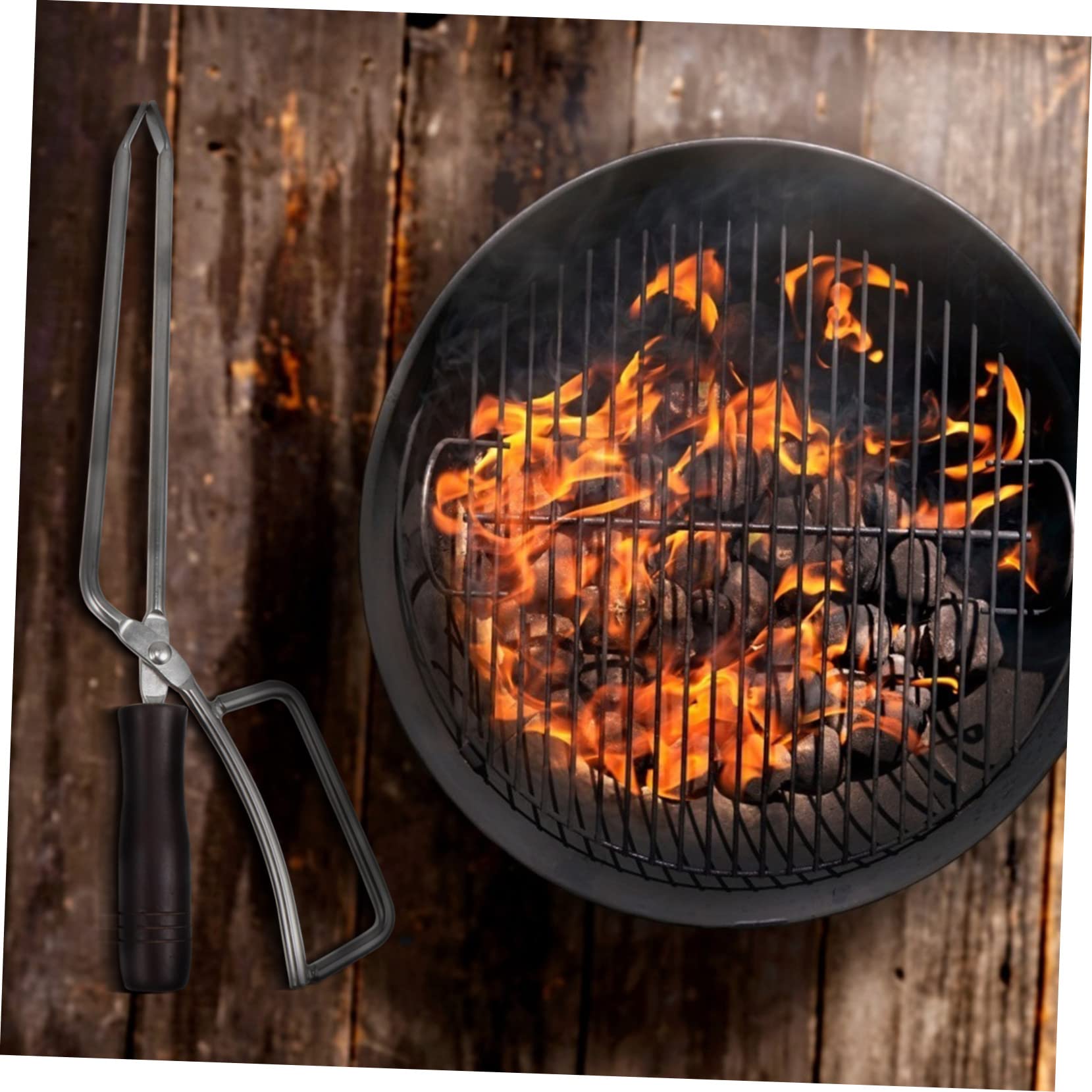 Pinza per Carbone in Acciaio Inox Manico in Legno, Lunga | Atmosfera Estiva, Outdoor Barbecue, Resistenza alle Macchie e Presa Ergonomica
