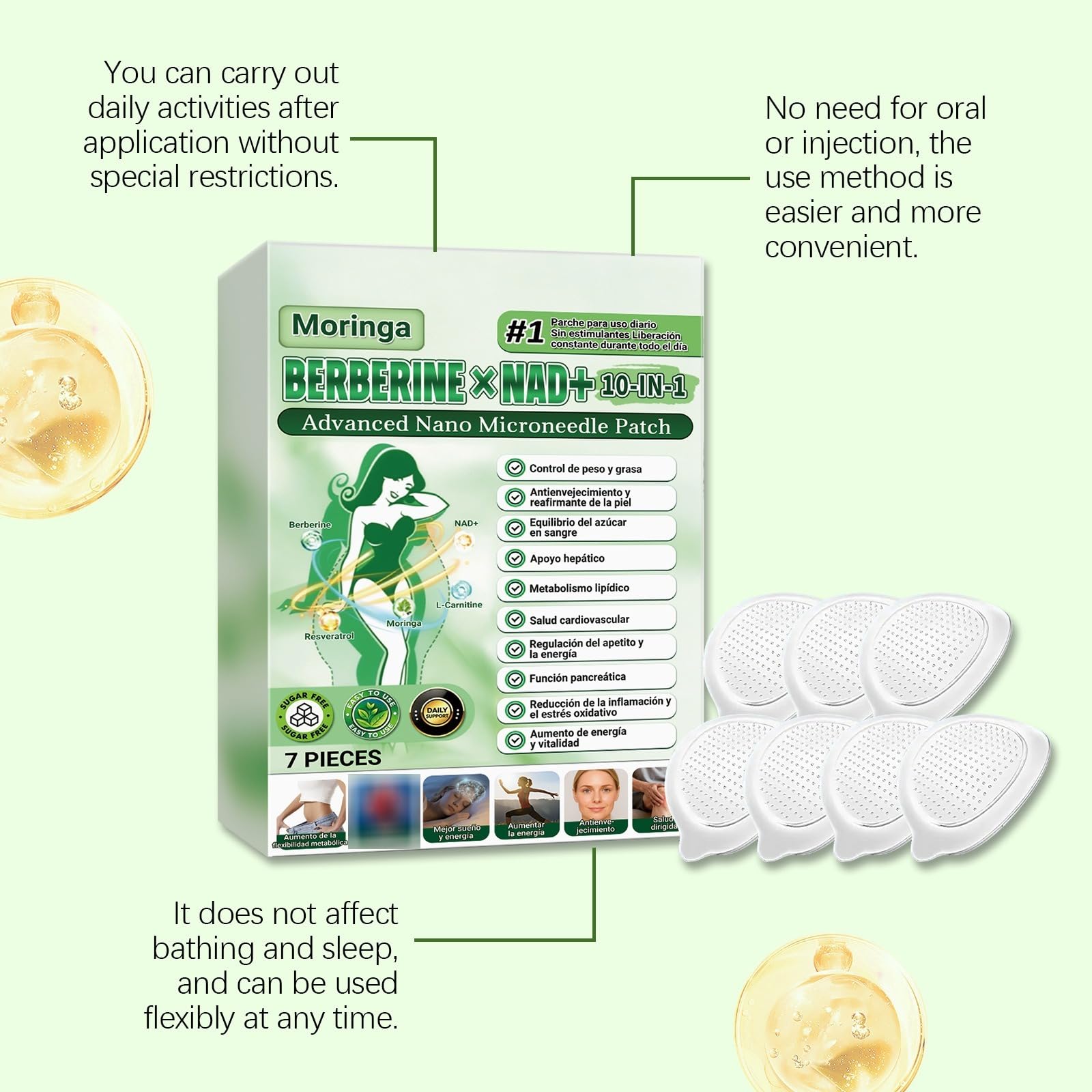 Patch Minceur 10-en-1 à la Berbérine, Moringa et NAD+ , Ventre Plat | Soutien Gestion du Poids, Métabolisme & Fermeté de la Peau, Formule Douce Non Irritante, Cortisol Perte De Poids