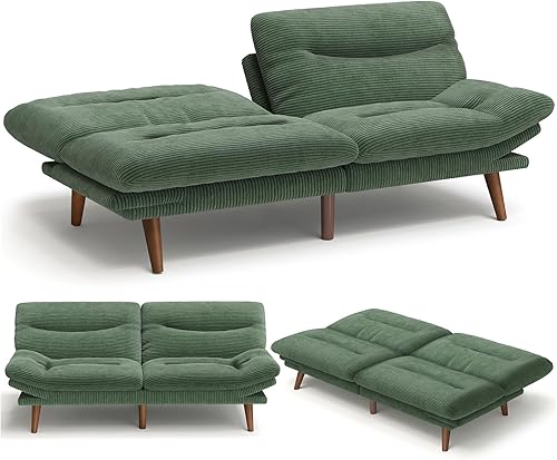 Sofá cama futón de 75 pulgadas, futón 3 en 1 con respaldo y reposabrazos ajustables, sofá cama convertible de pana, reclinable plegable con cojín