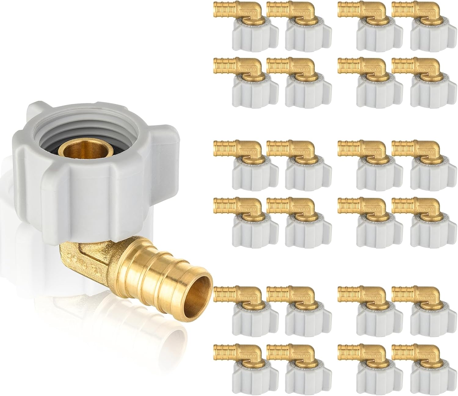 25-Pack HeSun PEX Fittings, 1/2" Pex x 1/2" Female NPT Swivel Elbow, Brass Crimp Fitting for ASTM F1807(PEX1807208-25)
