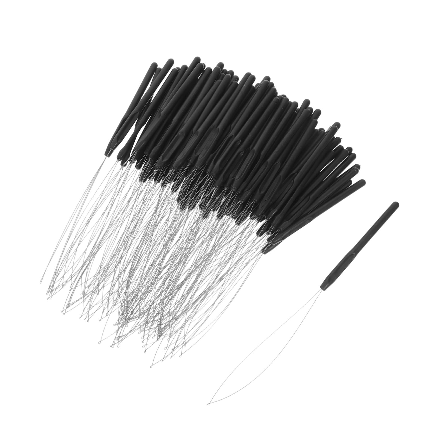 100pezzi Dispositivo Infila Ago per Extension Capelli Strumento Uncino per Perline Ago ad Anello in Acciaio Inox Manico in Plastica Ergonomico