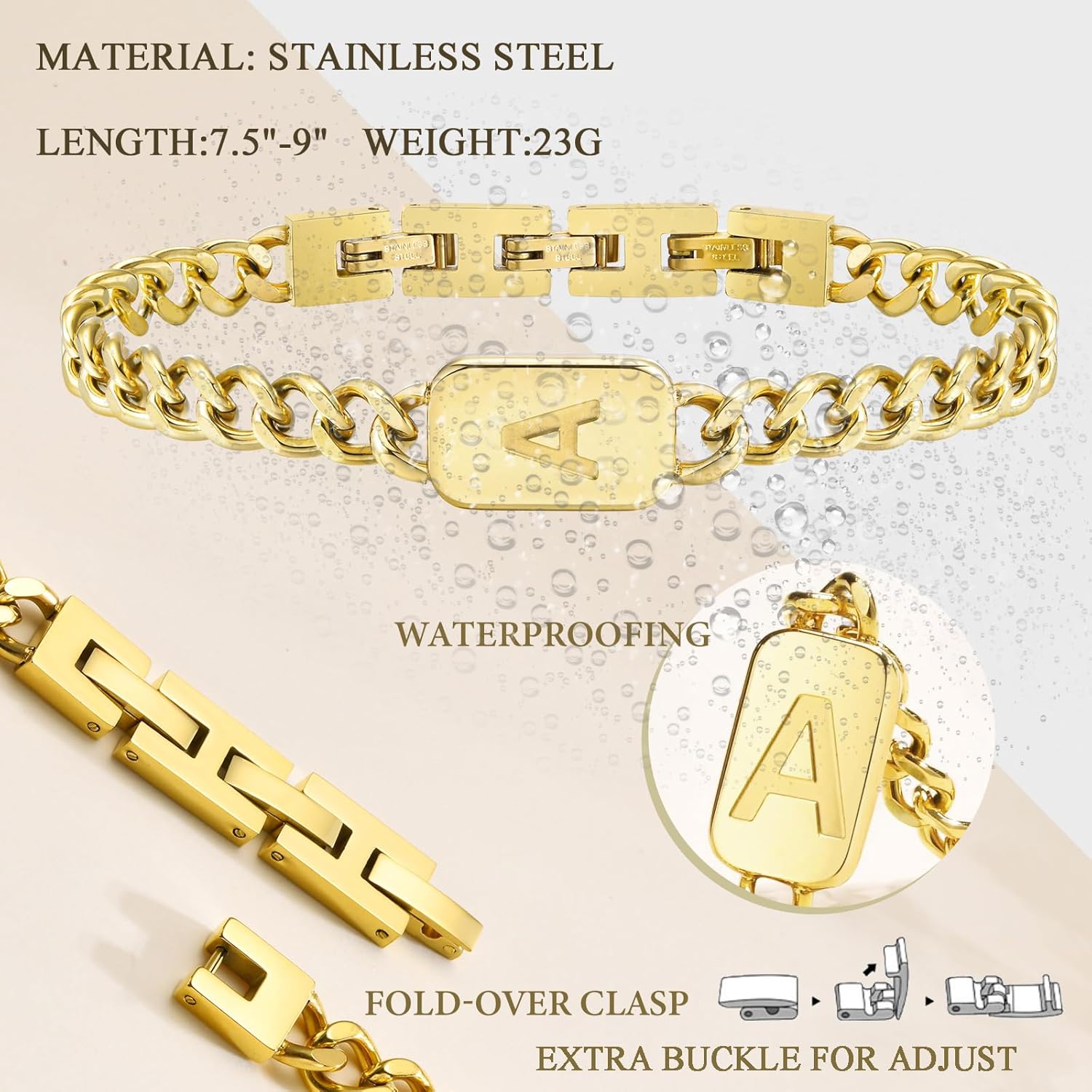 VNOX Initial Bracelet for Men Boys - Simple Mens A-Z Letter Cuban Link Chain Bracelets, Adjustable Solid Stainless Steel Jewelry Gifts for Men Dad Boyfriend - Image 6